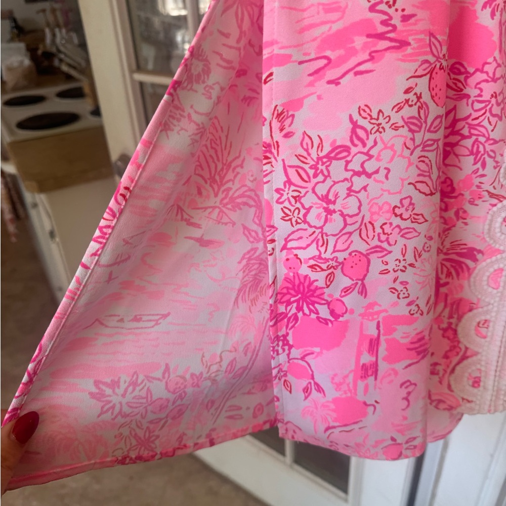 Lilly Pulitzer Pink Floral Dress with White Lace - Picture 2 of 5